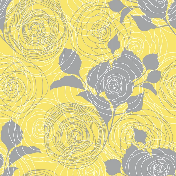 Rose Flowers Yellow Floral Endless Background Hand Drawn Spring Vector — Stock Vector