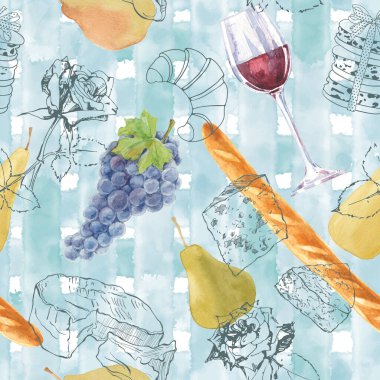 Piknik malzemeleriyle dolu sonsuz bir geçmiş. Paris pikniği kusursuz bir şablon.