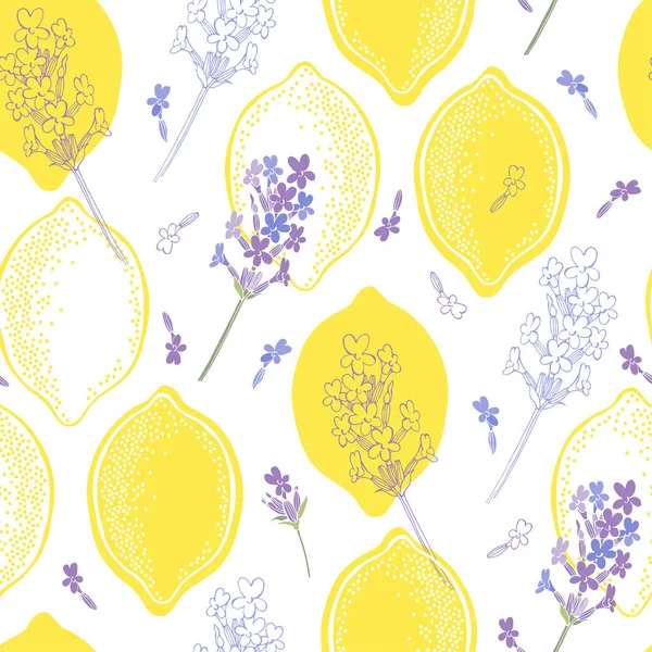 Fondo Floral Con Flores Lavanda Dibujadas Mano Limones Ilustración Vectorial — Archivo Imágenes Vectoriales