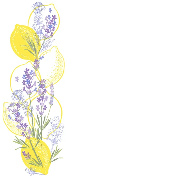 Lavanda Limones Marco Floral Diseño Vectorial Tarjeta Felicitación Decorativa Invitación — Vector de stock