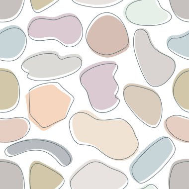 Basit şekilli kusursuz vektör arkaplanı. Çok renkli el çizimi şekilli soyut geometrik desen. Contour ve Leke. Pastel.