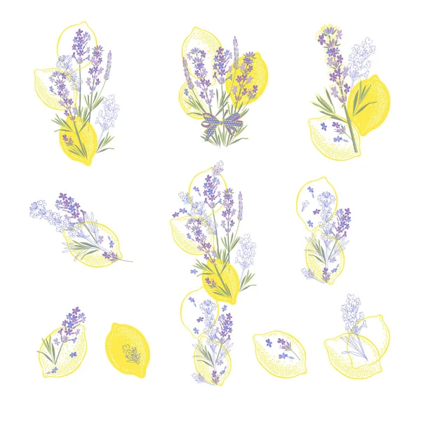 Lavendel Och Citroner Medelhavets Prydnadskoncept Affisch Bjud Vektor Layout Dekorativa — Stock vektor