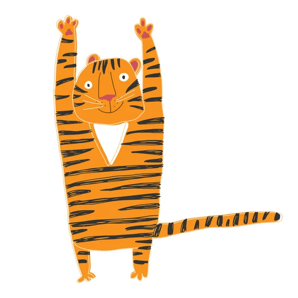 Tigre Lindo Personaje Dibujos Animados Ilustración Vectorial Con Espacio Para — Vector de stock