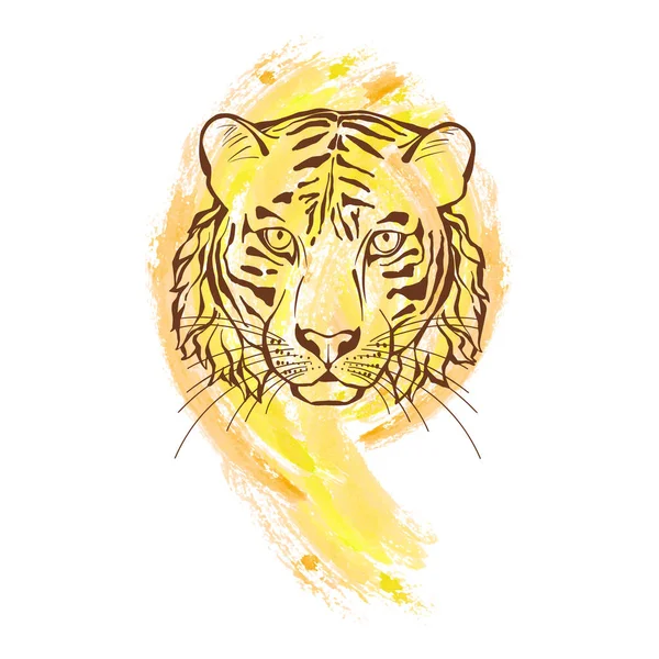 Tiger Ansikte Akvarell Stänk Fragment Vitt Kan Vara Ett Element — Stock vektor