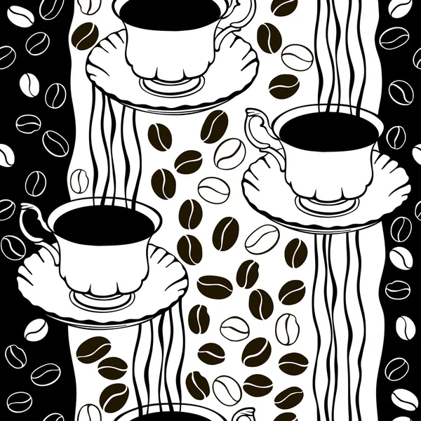 Coffee beans and cups pattern — Stock Vector