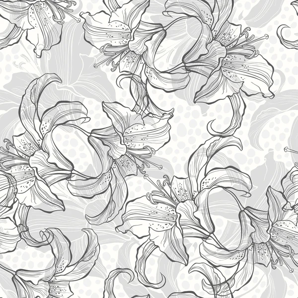 Monochroom naadloze patroon met lelies. — Stockvector