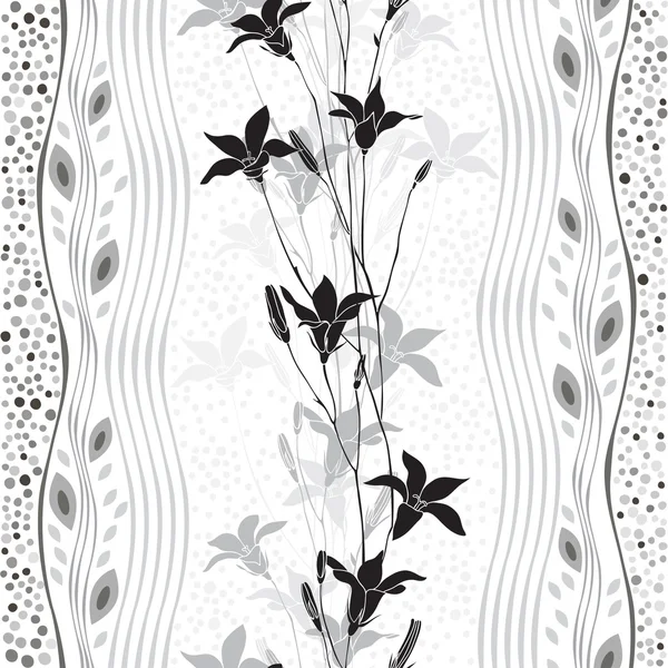 Monochrome seamless pattern of abstract bellflowers. — Stock Vector