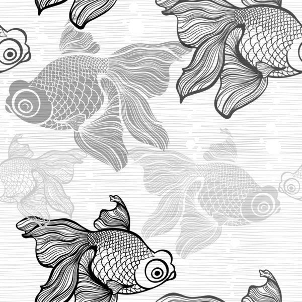 Patrón monocromo sin costura con peces — Vector de stock