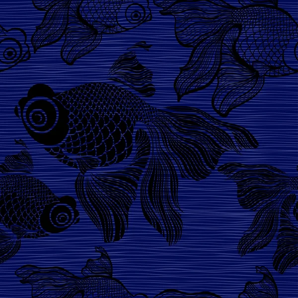 Бесшовный рисунок с черными рыбами . — стоковый вектор
