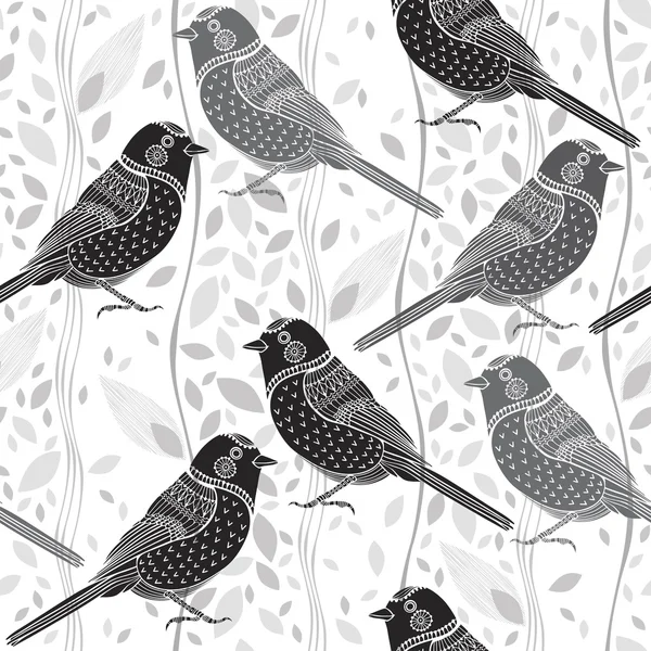 Цветочный бесшовный узор с птицами — стоковый вектор