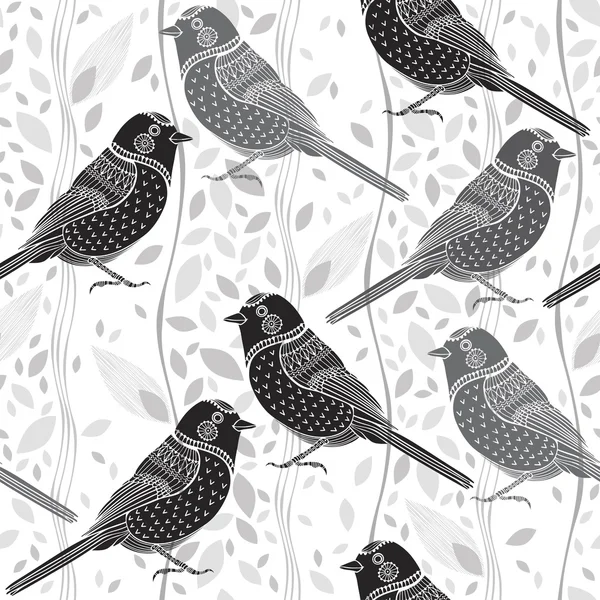 Bloemen naadloos patroon met vogels — Stockvector