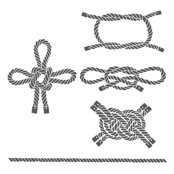 Set of marine rope, knots — Stock Vector