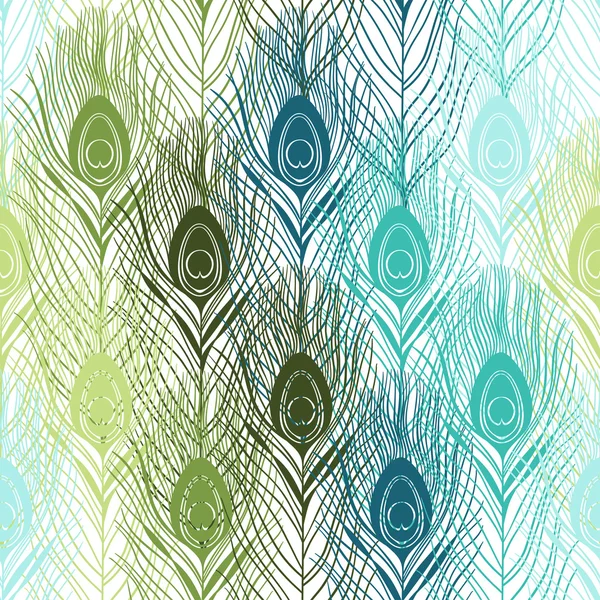 Бесшовный рисунок с павлиньими перьями — стоковый вектор