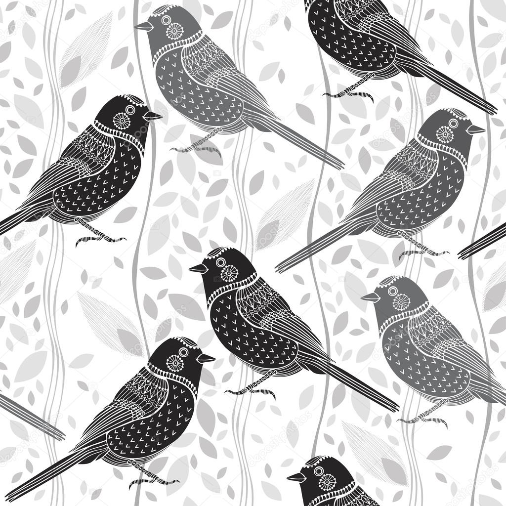 Floral seamless pattern with birds