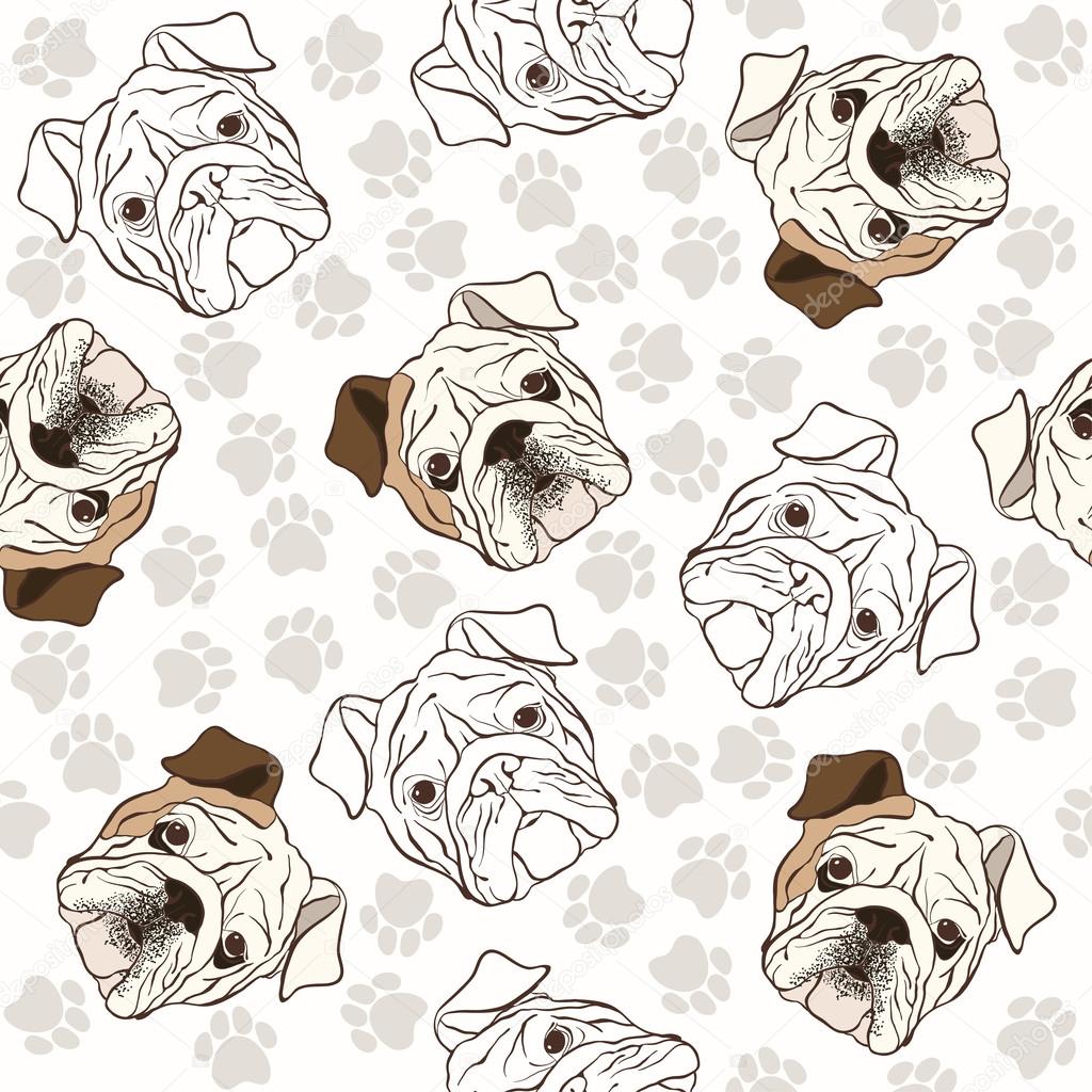 Pattern with English Bulldog and traces