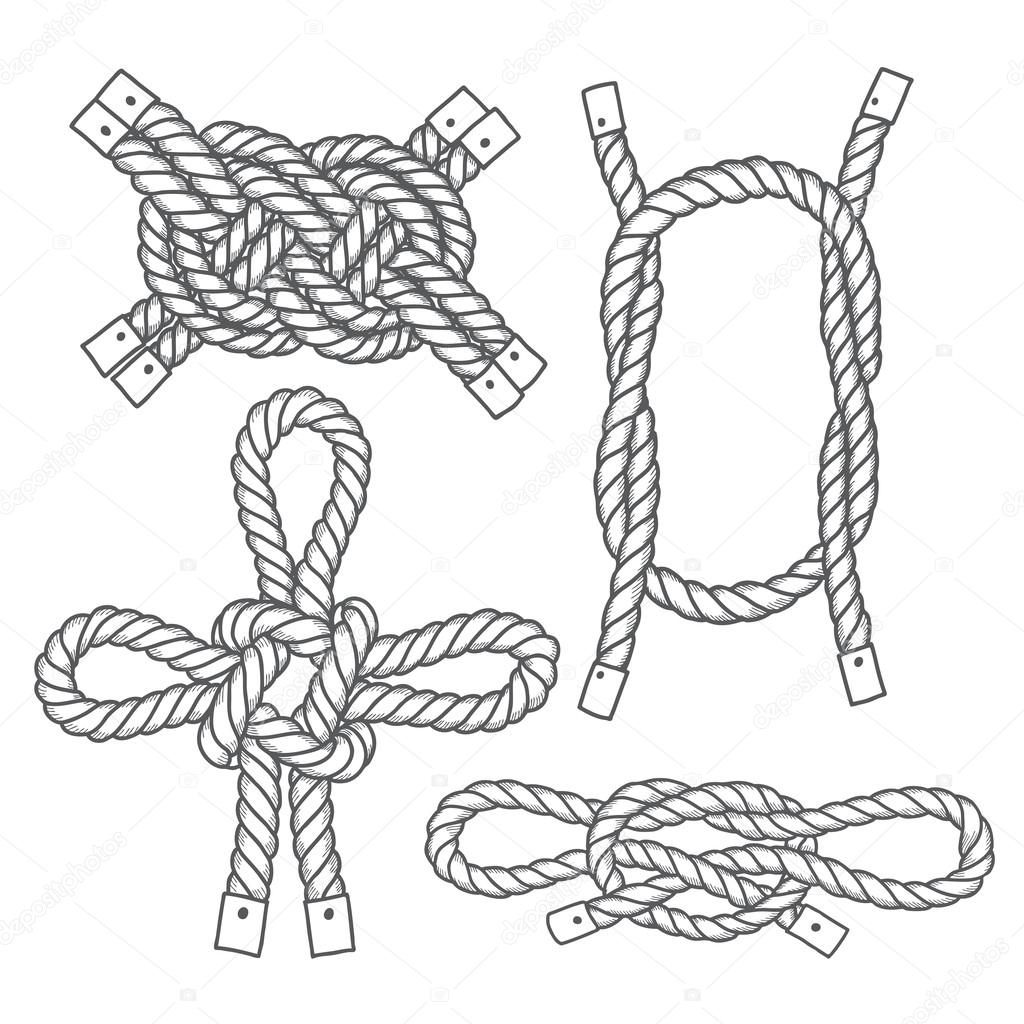 Set of marine rope, knots