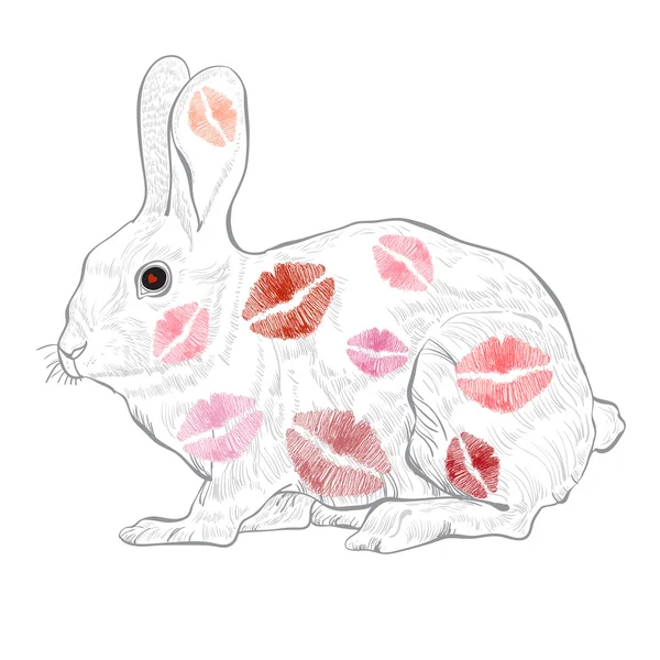 Cartoon bunny with kisses — Stock Vector
