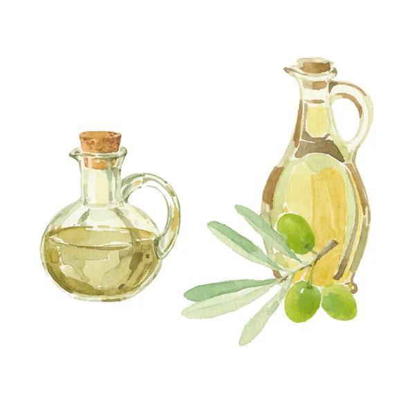 Olive branch en olijfolie — Stockvector