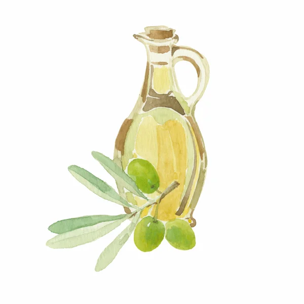 Olive branch en olijfolie — Stockvector