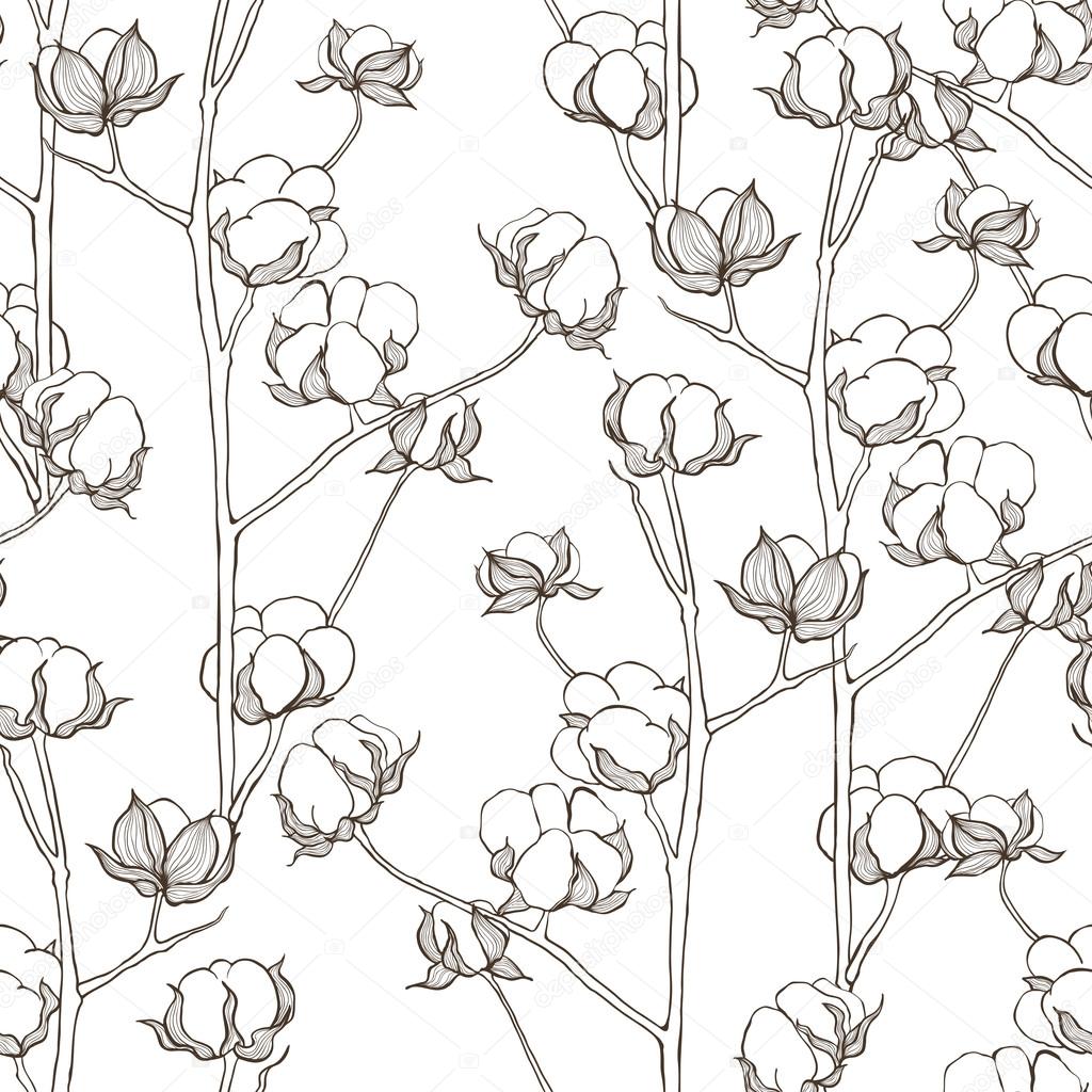 Pattern with cotton branches