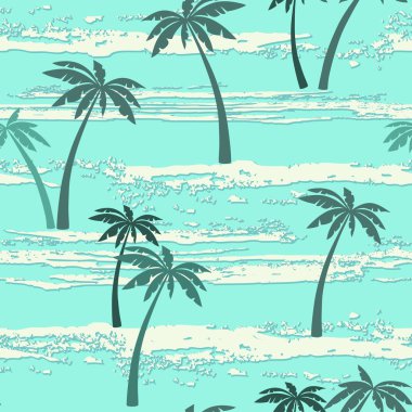 Deniz ve palmiye ağaçları ile desen.