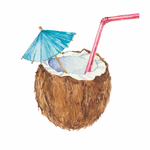 Kokosnusscocktail isoliert auf weißem Hintergrund. — Stockvektor