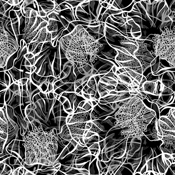 Modèle monochrome avec des fleurs . — Image vectorielle