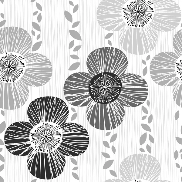 Monochrome seamless pattern with poppies. — Stock Vector
