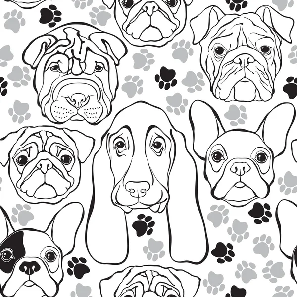 Motif sans couture avec des visages de chiens — Image vectorielle