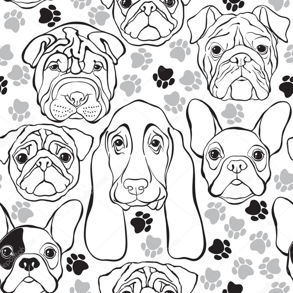 seamless pattern with faces of dogs