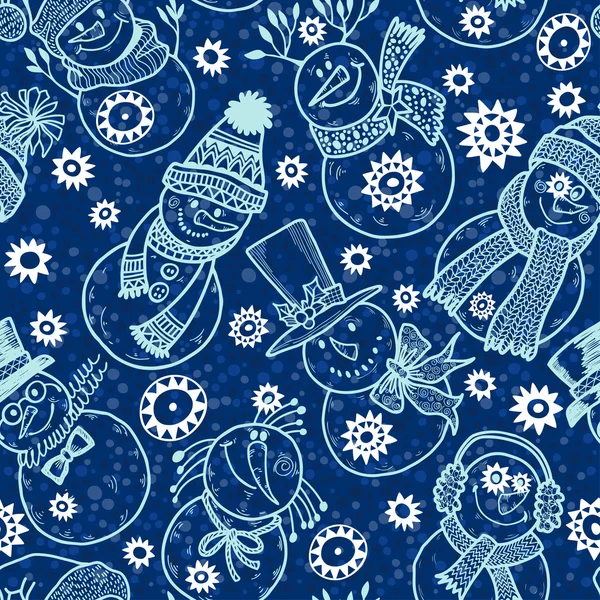Pupazzi di neve cartone animato blu — Vettoriale Stock