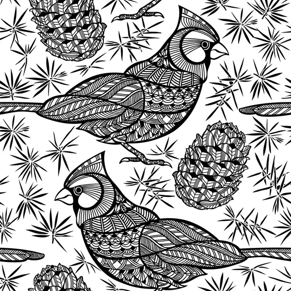 Fåglar och kottar mönster — Stock vektor