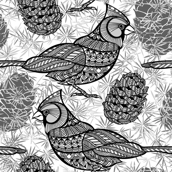 Oiseaux et cônes motif — Image vectorielle