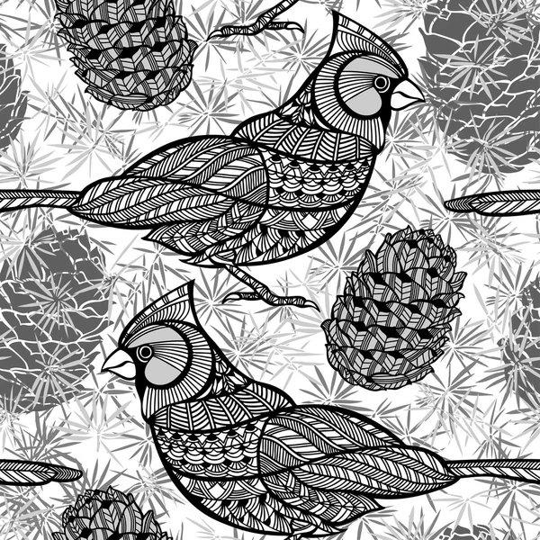 Birds and cones pattern — Stock Vector