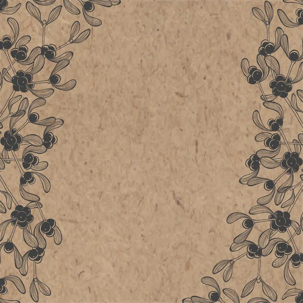 Fond floral avec gui sur papier kraft . — Image vectorielle