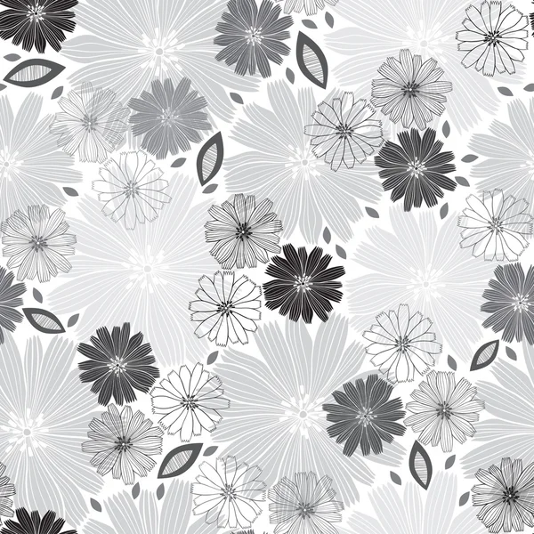 Monochrome motif sans couture de fleurs — Image vectorielle