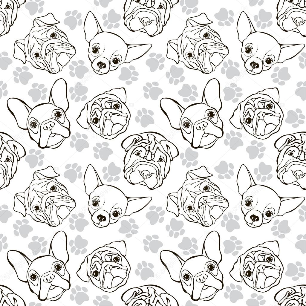 seamless pattern with faces dogs and traces