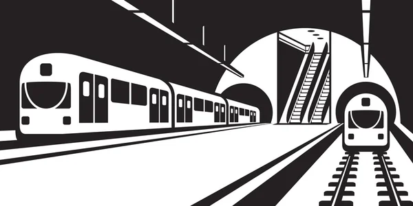 Platform van metrostation met treinen — Stockvector