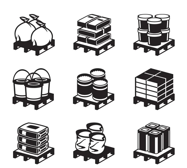 Pallets met bouwmaterialen — Stockvector