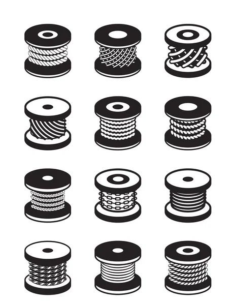 Reels with different ropes and wires — Stock Vector