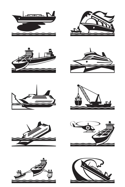 Accidentes marítimos con mercantes y cruceros — Vector de stock