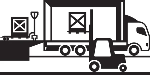 Gåvagn och gaffeltruck lastning lastbil — Stock vektor