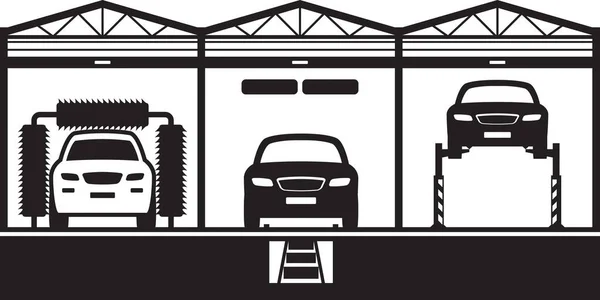 Serwis Samochodowy Stojakiem Kanałem Myjnią Samochodową Ilustracja Wektora — Wektor stockowy