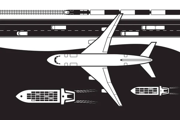 Transport Marchandises Par Voie Terrestre Aérienne Maritime Illustration Vectorielle — Image vectorielle