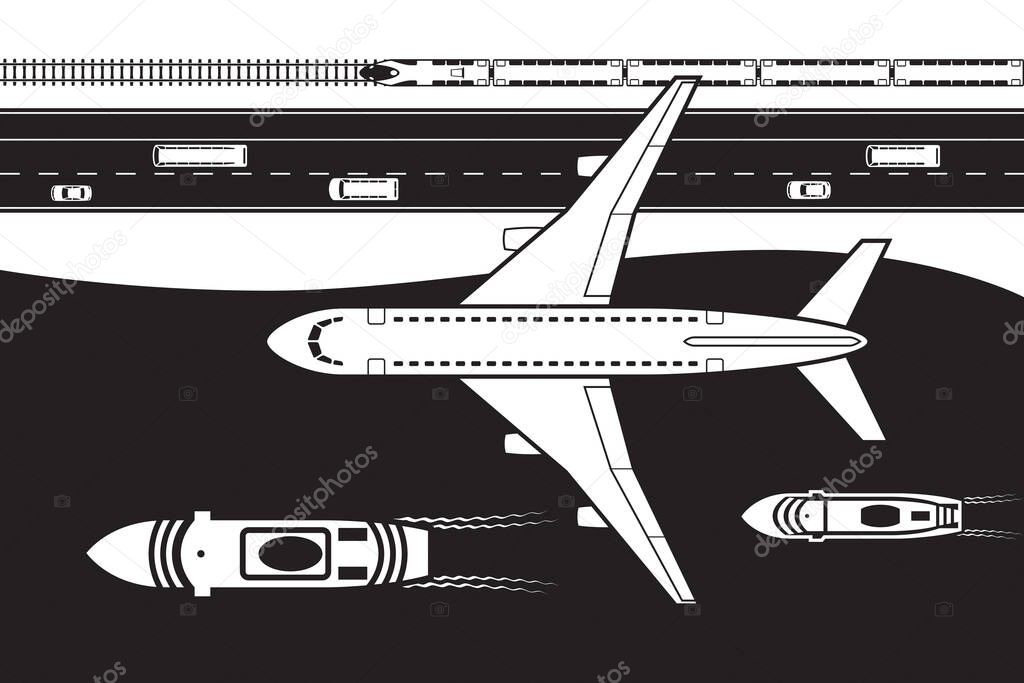 Passenger transportation by land, by air and by sea - vector illustration