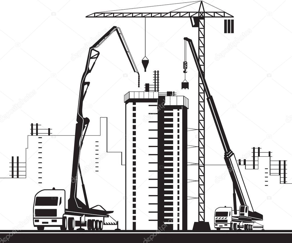 High rise construction machinery  vector illustration