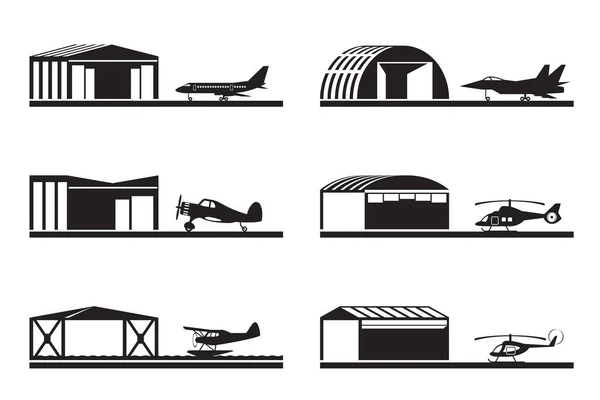 Hangarer För Flygplan Och Helikoptrar Vektor Illustration — Stock vektor