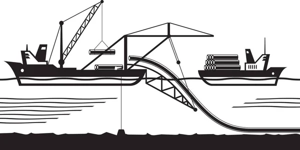 Bau Der Pipeline Auf Dem Meeresgrund Vektorillustration — Stockvektor