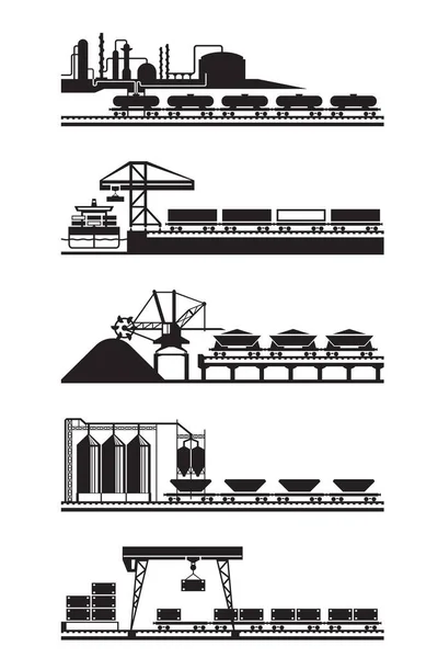 Nákladní Železniční Vozy Pro Různé Produkty Vektorové Ilustrace — Stockový vektor