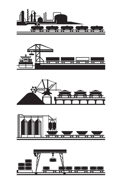 Vagones Ferroviarios Mercancías Para Diversos Productos Ilustración Vectorial Gráficos vectoriales